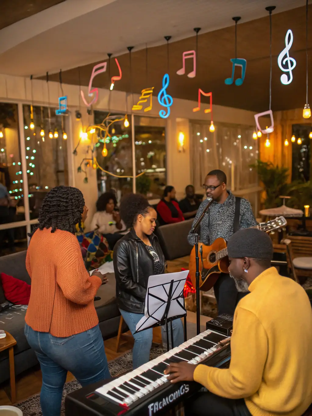 A photograph from an awareness initiative organized by Alambik Musik, showing participants engaged in a workshop or discussion related to music education or cultural preservation.