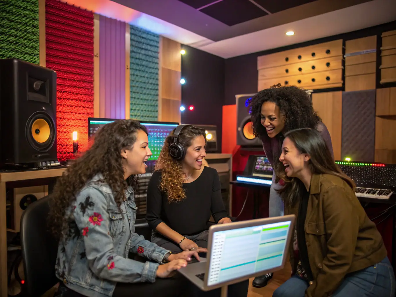 A visually striking image of a discographic publishing event, featuring artists and industry professionals, highlighting ALAMBIK MUSIK's support for music distribution and promotion.